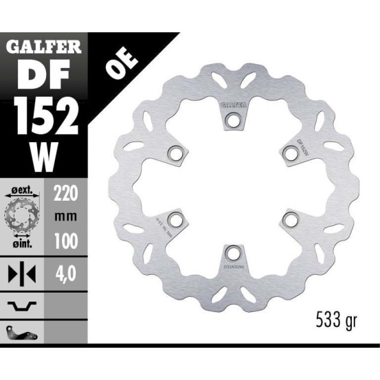 Disque de frein arrière fixe Wave GALFER - 220 mm- KAWASAKI KDX 125-250 R SR