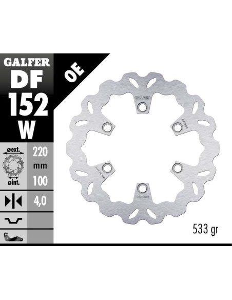 Disque de frein arrière fixe Wave GALFER - 220 mm- KAWASAKI KDX 125-250 R SR