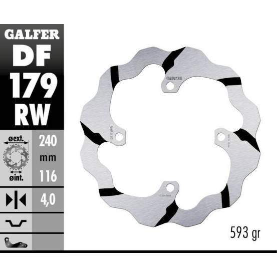 Disque de frein arrière fixe Wave GALFER- 240 mm- KAWASAKI KX (03)