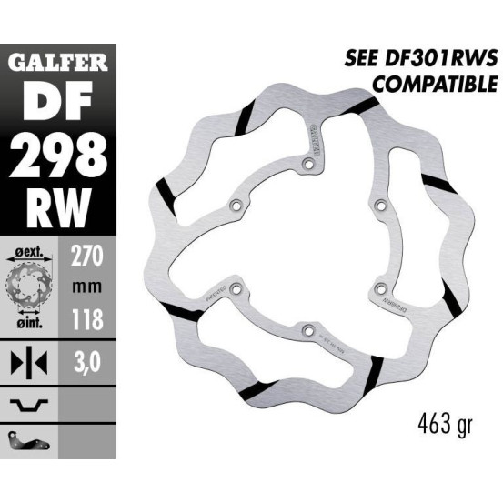 Disque de frein avant fixe Wave GALFER- 270 mm- YAMAHA YZ F 2016-
