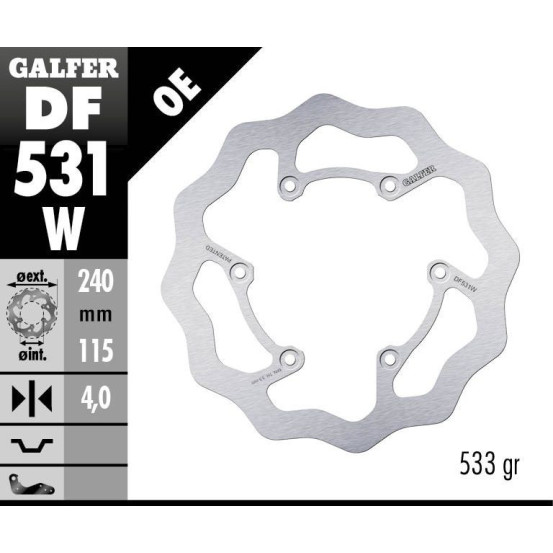 Disque de frein arrière fixe Wave GALFER - 240 mm- YAMAHA YZ 450 F 2020-