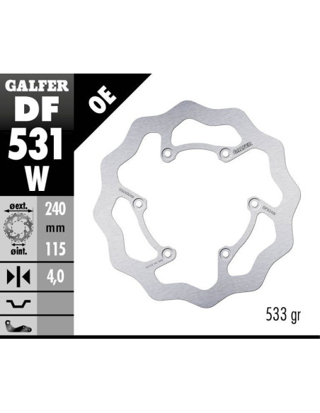 Disque de frein arrière fixe Wave GALFER - 240 mm- YAMAHA YZ 450 F 2020-