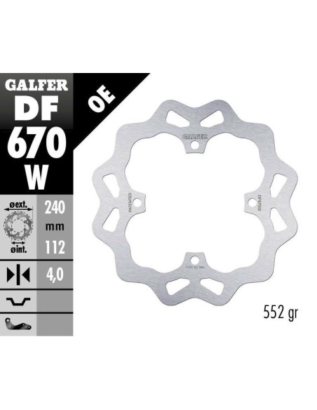 Disque de frein arrière fixe Wave GALFER - 240 mm- HUSQVARNA TE 250 (06)