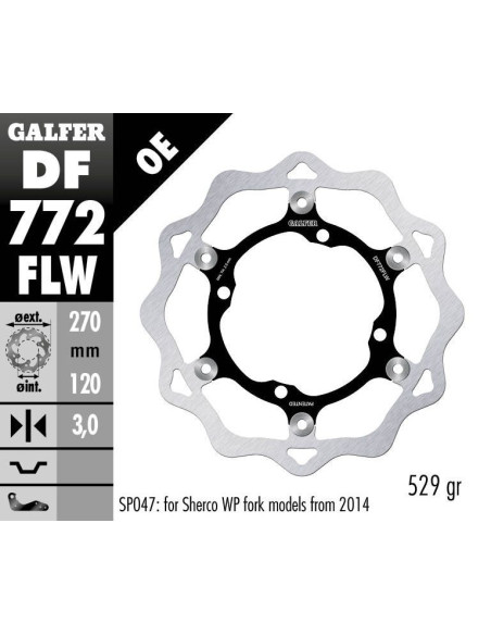 Disque de frein avant flottant Wave GALFER - 270 mm - SHERCO fourche SACHS