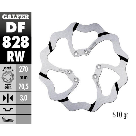 Disque de frein avant fixe Wave GALFER- 270 mm- TM SMX 660 F (09)
