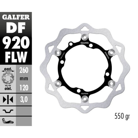 Disque de frein avant flottant Wave GALFER - 260 mm- SHERCO ENDURO (Fourche WP) 2014-