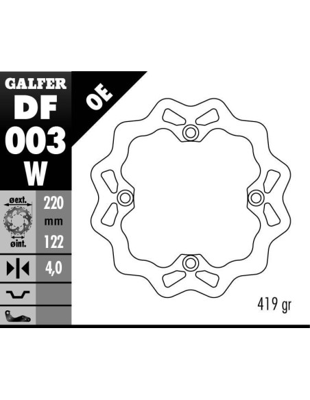 Disque de frein GALFER fixe wave 220x4mm - HONDA CR 125-250-500