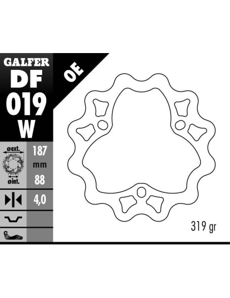 Disque de frein GALFER fixe wave 187x4mm - HONDA RS 125 R (00)