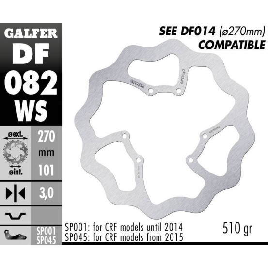 Disque de frein avant GALFER wave fixe oversize 270mm - HONDA CRF 2015-
