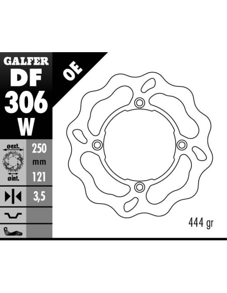 Disque de frein GALFER fixe wave 250x3,5mm - SUZUKI DR 350