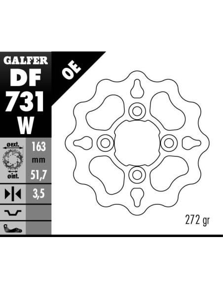 Disque de frein GALFER fixe wave 163x3,5mm - KAWA KFX 700 V-FORCE
