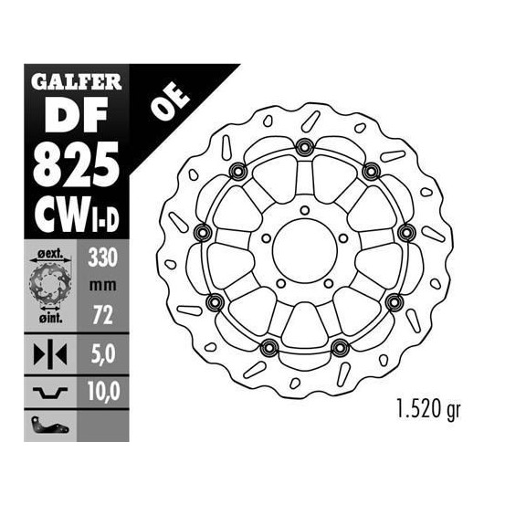 Disque de frein GALFER wave flottant route côté droit 330x5mm - DUCATI MONSTER 1200 S