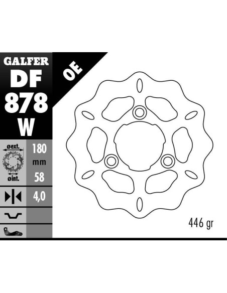 Disque de frein GALFER fixe wave 180x3,8mm - KYMCO FILLY 50 ELEGANCE (03)