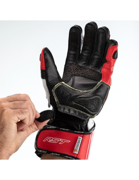 Gants moto cuir RST Tractech Evo 4 - Rouge Blanc Noir