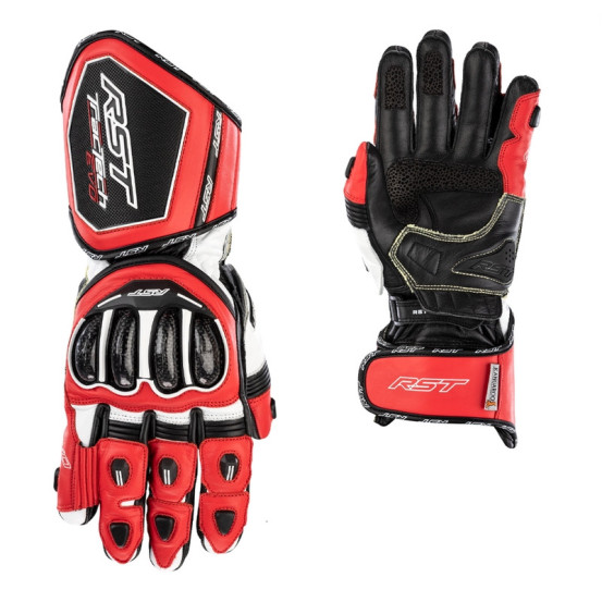 Gants moto cuir RST Tractech Evo 4 - Rouge Blanc Noir