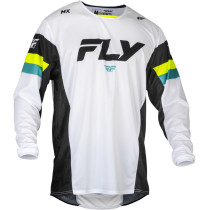 Maillot cross Fly Racing 2024 Kinetic Prix - Blanc Noir Jaune Fluo