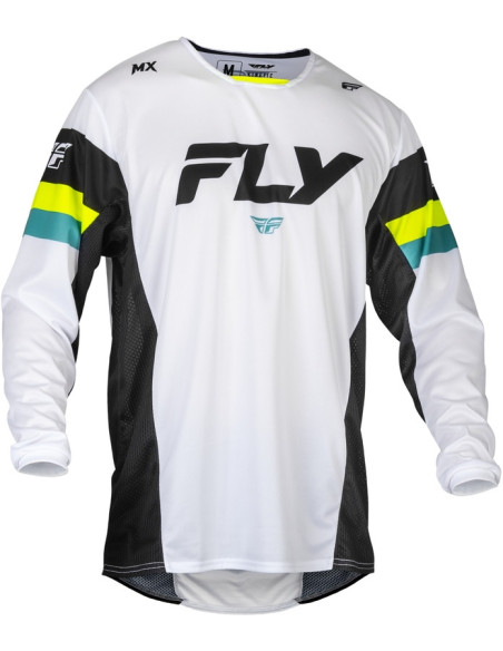 Maillot cross Fly Racing 2024 Kinetic Prix - Blanc Noir Jaune Fluo