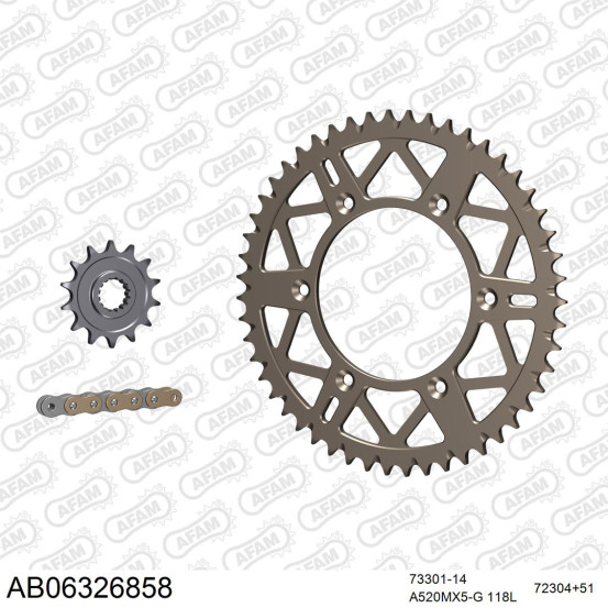 Kit chaine 520 AFAM - Couronne alu anti-boue - Type de chaine au choix - HUSQVARNA FC 250 2017-2022