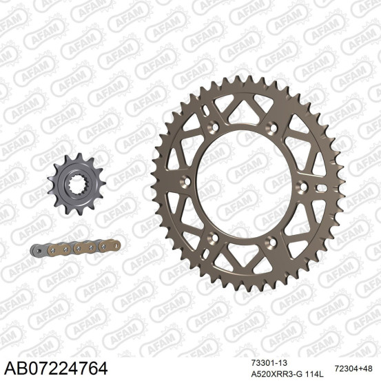 Kit chaine 520 AFAM - Couronne alu anti-boue - Type de chaine au choix - KTM EXC 250 1998