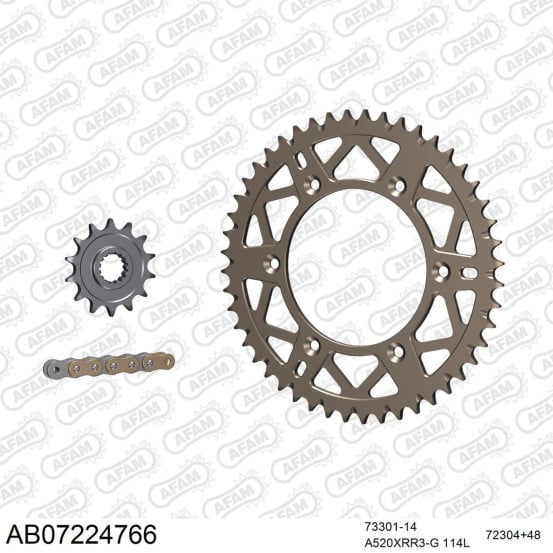 Kit chaine 520 AFAM - Couronne alu anti-boue - Type de chaine au choix - KTM EXC 250 2004
