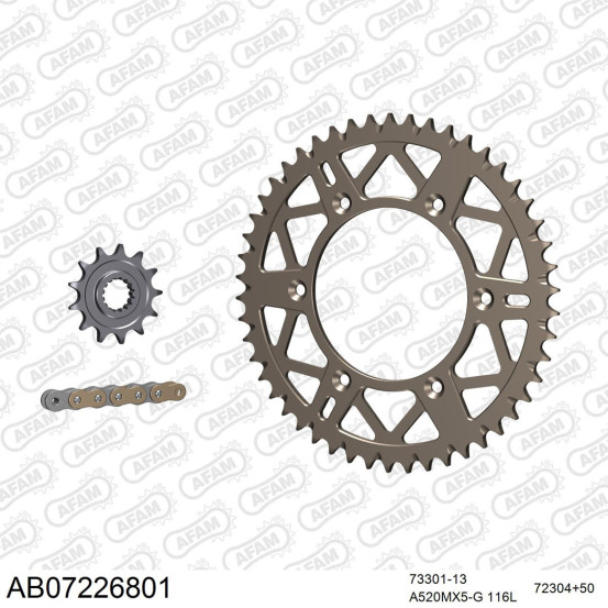 Kit chaine 520 AFAM - Couronne alu anti-boue - Type de chaine au choix - KTM 250 SX F 2013-2016