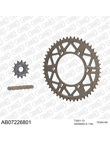 Kit chaine 520 AFAM - Couronne alu anti-boue - Type de chaine au choix - KTM 250 SX F 2013-2016