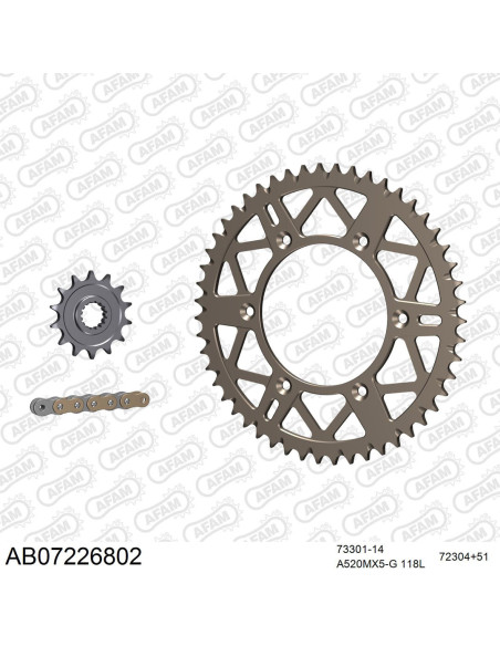 Kit chaine 520 AFAM - Couronne alu anti-boue - Type de chaine au choix - KTM SXF 250 2017-2023