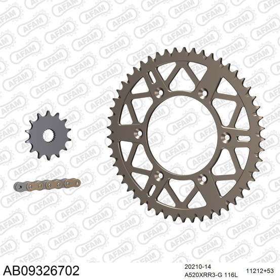 Kit chaine 520 AFAM - Couronne alu anti-boue - Type de chaine au choix - HM / HONDA CRE 250 F- X 2008-2016