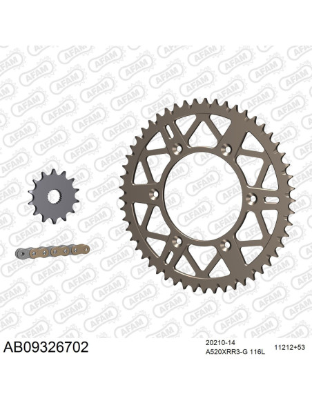 Kit chaine 520 AFAM - Couronne alu anti-boue - Type de chaine au choix - HM / HONDA CRE 250 F- X 2008-2016