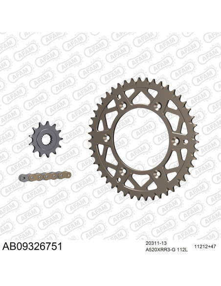 Kit chaine 520 AFAM - Couronne alu anti-boue - Type de chaine au choix - HM / HONDA CRE 250 R 2002-2003