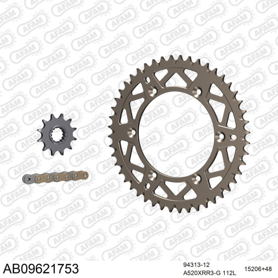 Kit chaine 520 AFAM - Couronne alu anti-boue - Type de chaine au choix - GAS GAS EC 200 ER 2014-2017