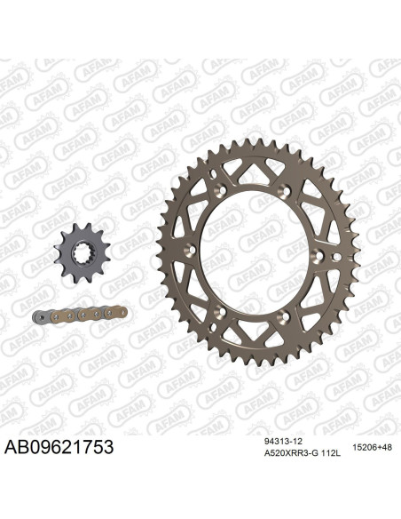 Kit chaine 520 AFAM - Couronne alu anti-boue - Type de chaine au choix - GAS GAS EC 200 ER 2014-2017