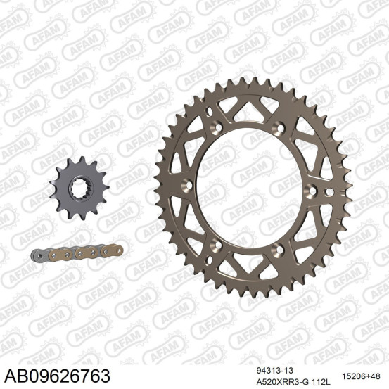 Kit chaine 520 AFAM - Couronne alu anti-boue - Type de chaine au choix - GAS GAS EC 250 ER 2014-2017