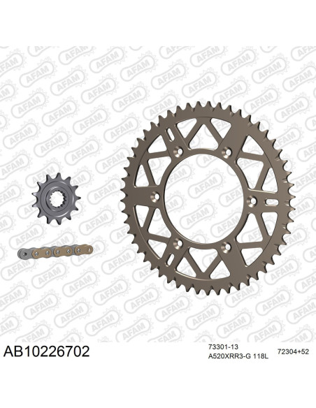 Kit chaine 520 AFAM - Couronne alu anti-boue - Type de chaine au choix - HUSABERG FE 250 2011-2014