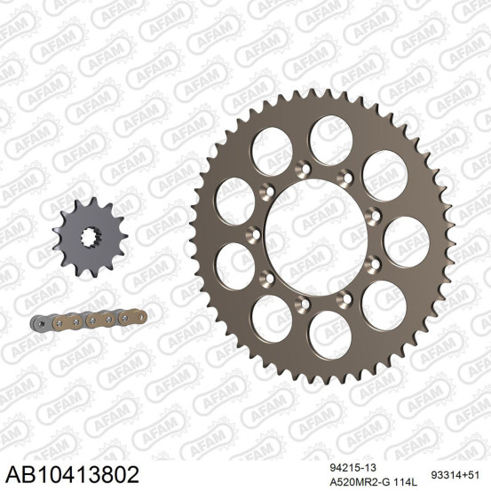 Kit chaine 520 AFAM - Couronne alu anti-boue - Type de chaine au choix - TM 125 MX 2003-2009