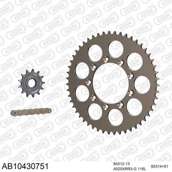 Kit chaine 520 AFAM - Couronne alu anti-boue - Type de chaine au choix - TM 300 MC 2003-2004