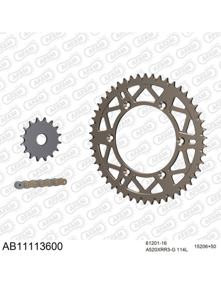 Kit chaine 520 AFAM - Couronne alu anti-boue - Type de chaine au choix - HM CRE 125 RR 2T 2011-2016