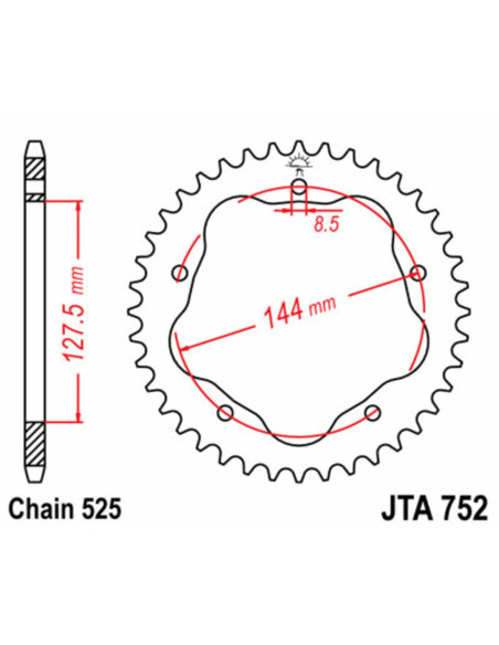 Couronne alu JT - Pas 525 - DUCATI 848 à 1199cc