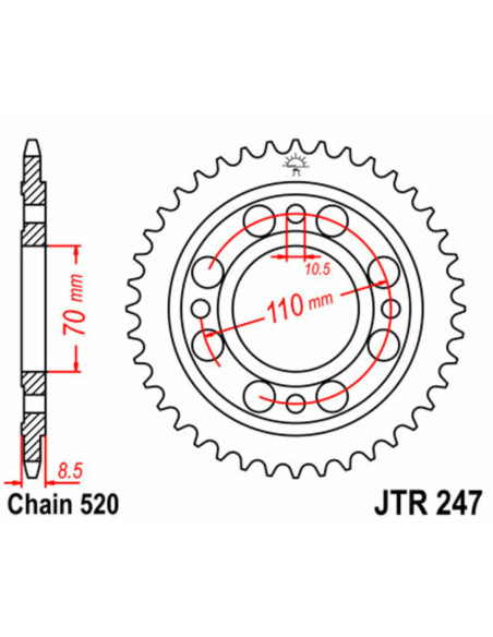 Couronne acier JT - Pas 520 - HONDA 400 CB NB NC 1981-1983