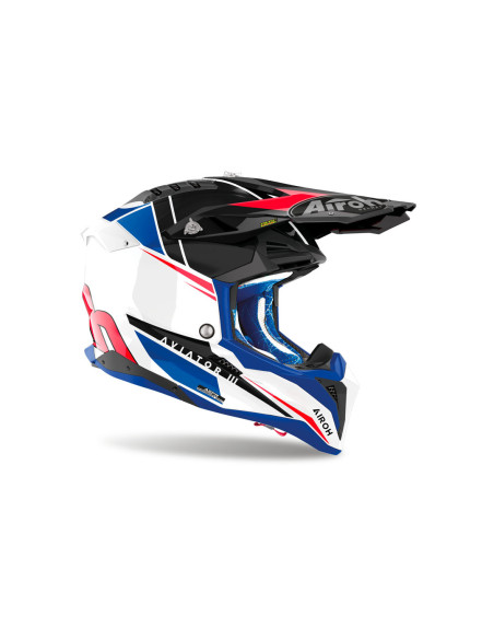 Casque cross Airoh Aviator 3 Push - Bleu Rouge