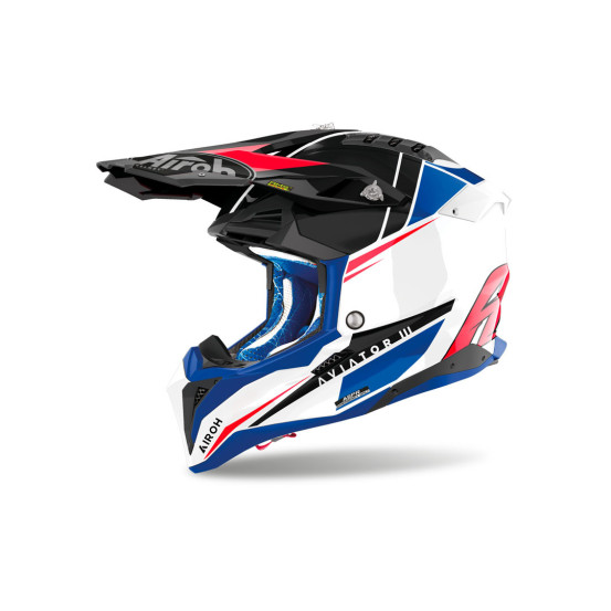 Casque cross Airoh Aviator 3 Push - Bleu Rouge