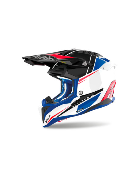 Casque cross Airoh Aviator 3 Push - Bleu Rouge