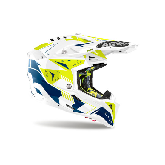 Casque cross Airoh Aviator 3 Spin - Jaune Bleu