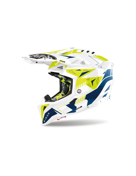 Casque cross Airoh Aviator 3 Spin - Jaune Bleu