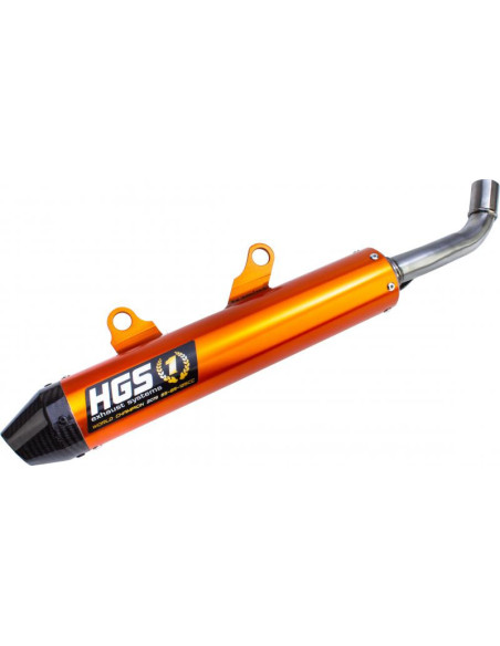 Silencieux alu orange enduro embout carbone HGS KTM 250/300 EXC 2017-2019 Husqvarna 250/300 TE 2017-2019