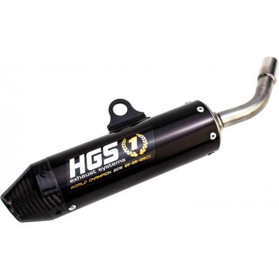 Silencieux alu noir embout carbone HGS KTM 65 SX 2016-2021 Husqvarna 65 TC 2016-2021 GasGas 65 MC 2021