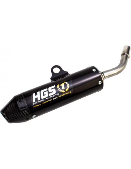 Silencieux alu noir embout carbone HGS KTM 65 SX 2016-2021 Husqvarna 65 TC 2016-2021 GasGas 65 MC 2021