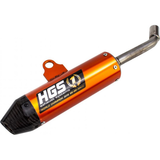 Silencieux alu orange embout carbone HGS KTM 85 SX 2018-2021 Husqvarna 85 TC 2018-2021 GasGas 85 MC 2021