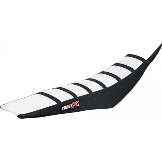 Housse de selle CrossX avec bandes Kawasaki 85 KX 2014-2022 Blanc-Noir-Noir