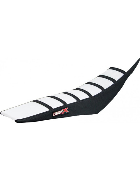 Housse de selle CrossX avec bandes Kawasaki 85 KX 2014-2022 Blanc-Noir-Noir